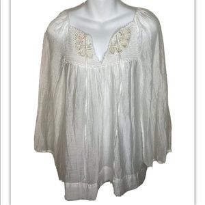 BOHO BCBG MAXAZRIA WHITE Peasant Top ties